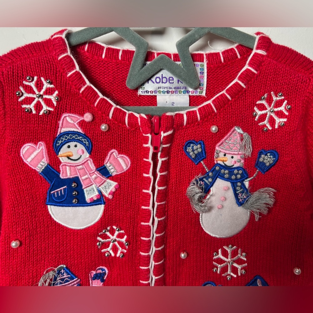 Vintage Kobe Kids Cardigan Christmas Winter Holiday Girls Size 2 Snowmen NWT - Picture 3 of 9